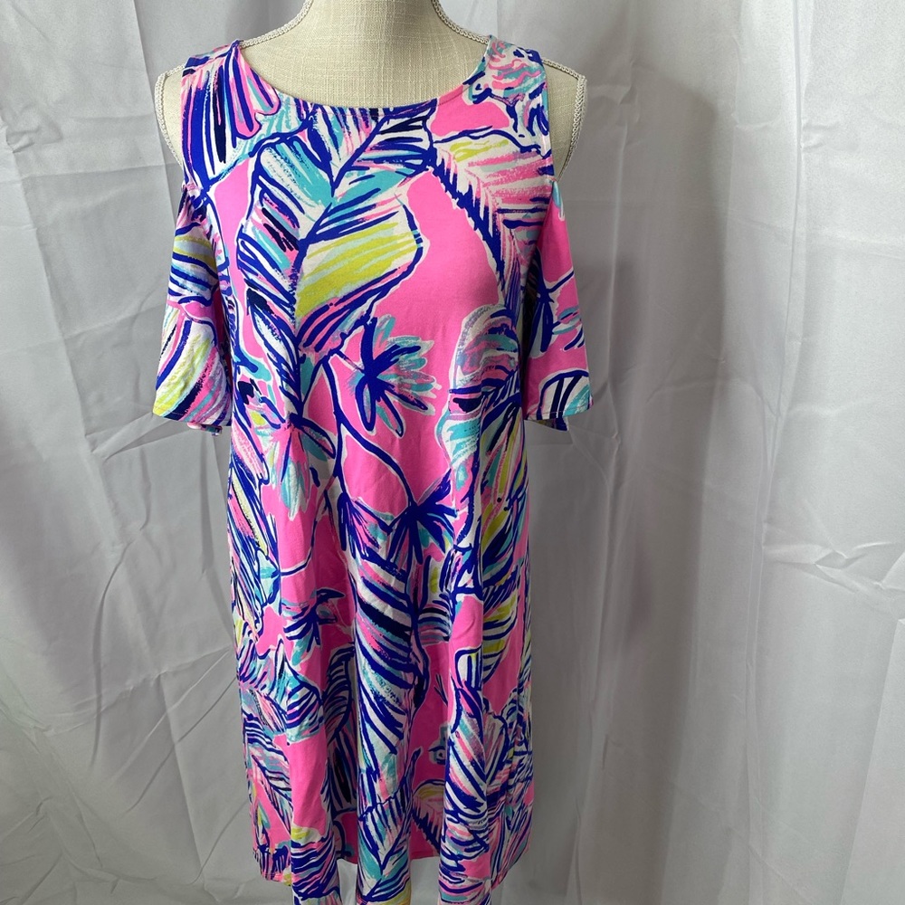 Lilly Pulitzer Pink Tropical Cold-Shoulder Shift Dress